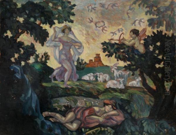 The Shepherd's Dream Oil Painting by Sergei Yur Evich Sudeikin