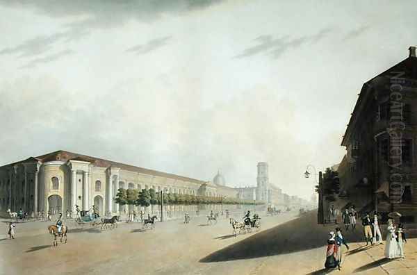 Gostiny Dvor, St. Petersburg, 1820s Oil Painting by E. I. Yessakov