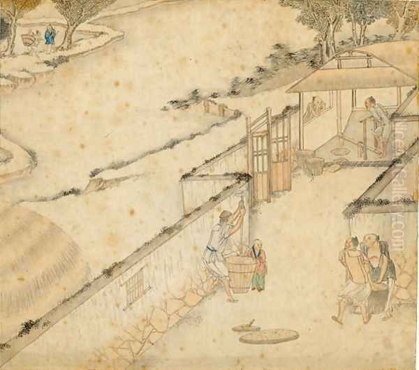 Husking, from Gengzhi tu (Pictures of Tilling and Weaving) Oil Painting by Tang Yin