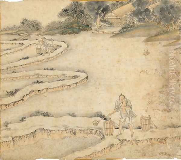 Bringing Water to the Paddy Fields, from Gengzhi tu (Pictures of Tilling and Weaving) Oil Painting by Tang Yin