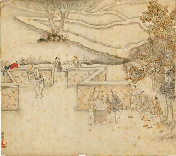 Winnowing and Sifting, from Gengzhi tu (Pictures of Tilling and Weaving) Oil Painting by Tang Yin