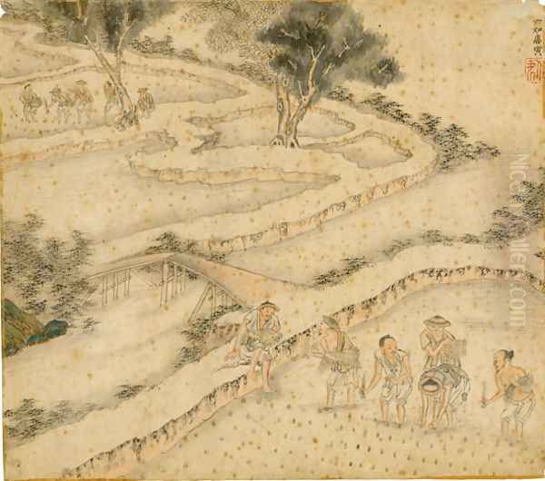 Planting Rice, from Gengzhi tu (Pictures of Tilling and Weaving) Oil Painting by Tang Yin