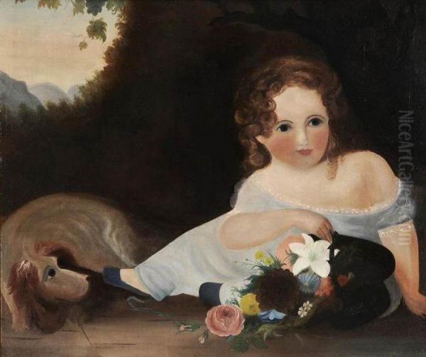 Miss Nellie Dugen Simpson And Her Dog Oil Painting by Thomas Sully