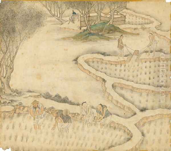 Transplanting the Rice, from Gengzhi tu (Pictures of Tilling and Weaving) Oil Painting by Tang Yin