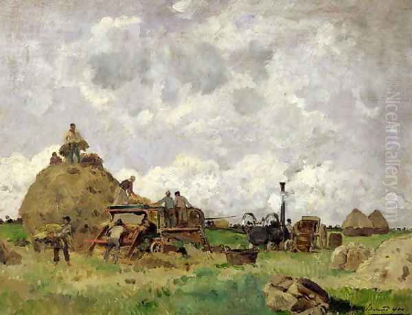 The Threshing Machine Oil Painting by Edmond Charles Joseph Yon