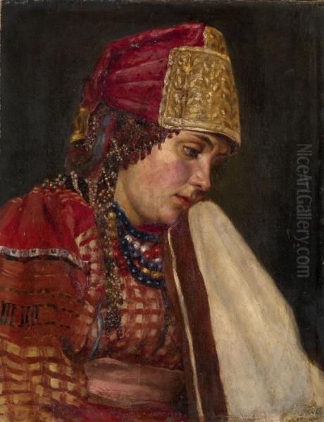 Portrait Of A Boyarynya Oil Painting by Vasilij Ivanovic Surikov