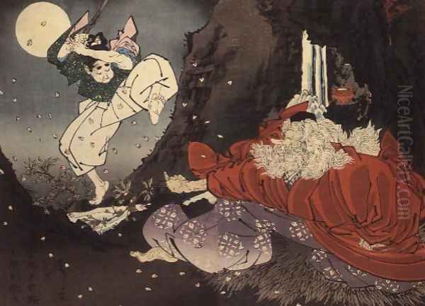 Yoshitsune and the Tengu King Oil Painting by Tsukioka Yoshitoshi