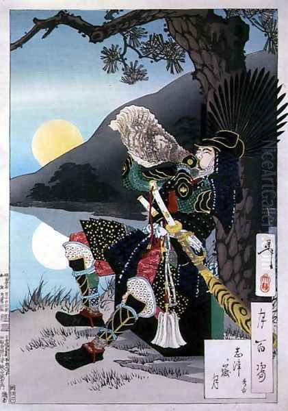 Hideyoshi (c.1536-98) Blowing a Conch Shell, from 100 Phases of the moon Oil Painting by Tsukioka Yoshitoshi