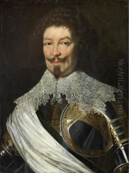 Portrait Of Charles De Lorraine,
 Duc De Guise, Bust-length, In Armour And A White Lace Collar Oil Painting by Justus Sustermans