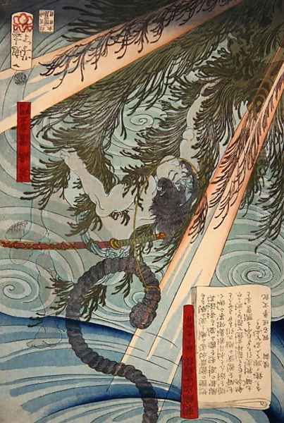 Wakashima Gonemon and the Bell, from Tales of the floating world on eastern brocade, 1867 Oil Painting by Tsukioka Yoshitoshi