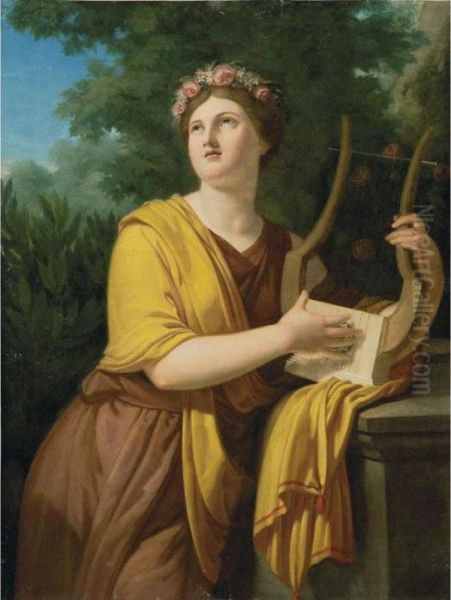 Terpischore Holding A Lyre Oil Painting by Joseph Benoit Suvee