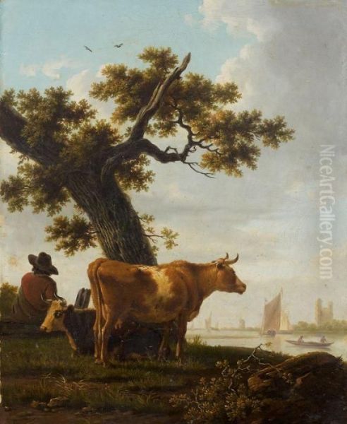 Un Paysan Et Une Paysanne Avec Leurs Vaches Oil Painting by Frans Swagers