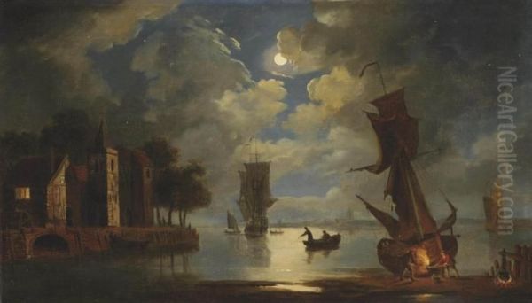 Departing From The Anchorage Under The Cover Of Darkness Oil Painting by Francis Swaine