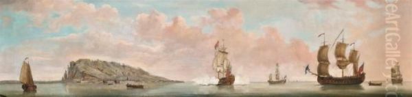 A Squadron Of The Red Arriving In The Bay Before Gibraltar by Francis Swaine