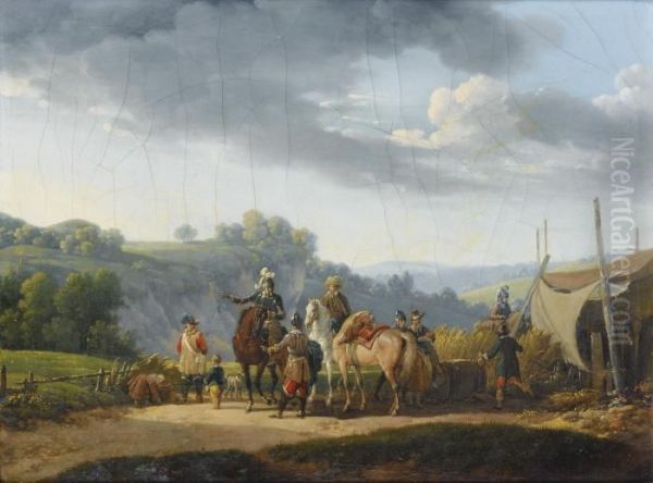 Halte De Cavaliers Oil Painting by Joseph Swebach-Desfontaines