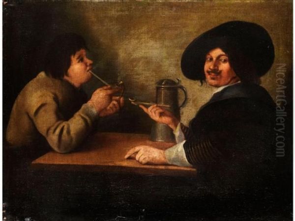 Zwei Hollandische Pfeifenraucher Am Tisch Oil Painting by Michiel Sweerts