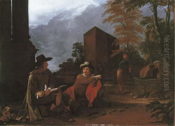 An Artist Sketching By A Fountain Oil Painting by Michiel Sweerts