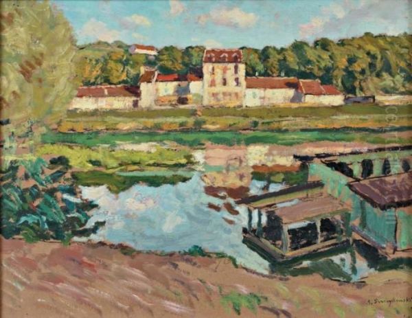 Bords De Marne Oil Painting by Alfred Swieykowski