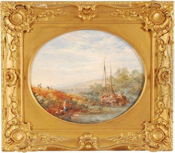 River Scenes With Boats And Figures Oil Painting by John, Syer Snr.