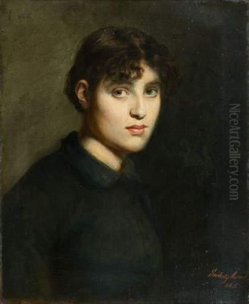 Portrait De Femme Oil Painting by Bertalan Szekely Von Adamos