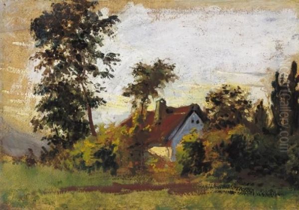 Farm In Szada Oil Painting by Bertalan Szekely Von Adamos