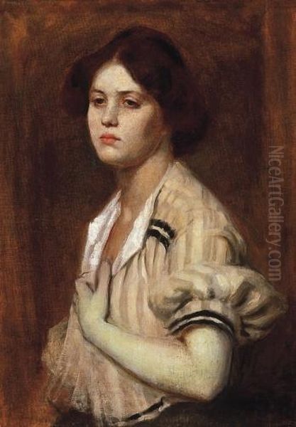 Girl In A Blouse Oil Painting by Bertalan Szekely Von Adamos