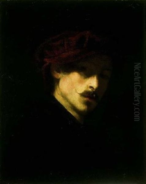 Portrait Of A Young Man With A Barete Oil Painting by Bertalan Szekely Von Adamos