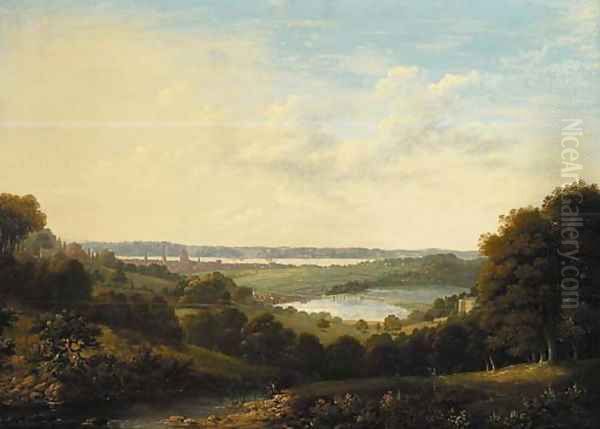 View of Southampton, with the River Itchen in the foreground and Southampton Water beyond Oil Painting by John Young