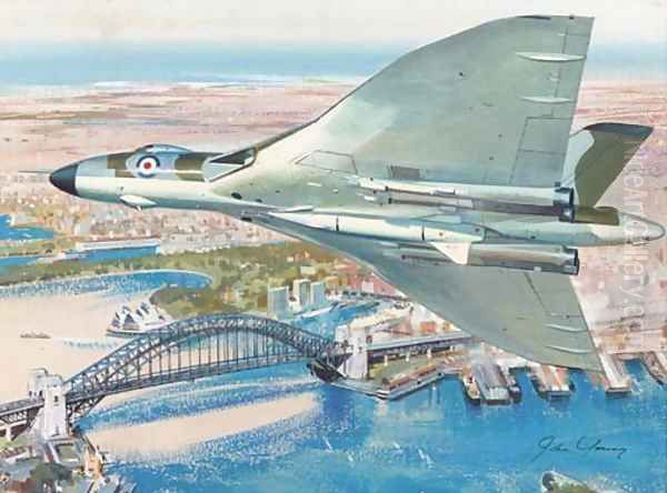 Vickers vulcan bomber command flying over Sydney, Australia Oil Painting by John Young