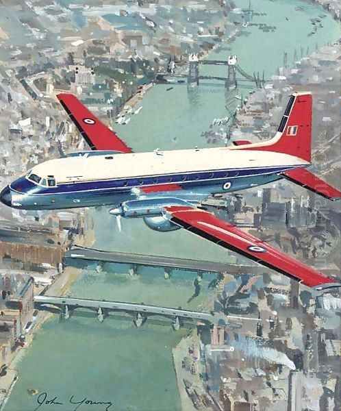 An Andover flying over the Thames Oil Painting by John Young