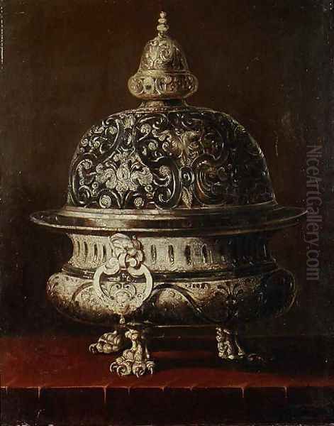 A Silver Brazier Oil Painting by Baudouin or Baudrain Yvart