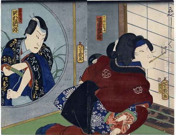 A Scene from the Play 'Kuzunoha', 1865 Oil Painting by Utagawa Yoshiiku