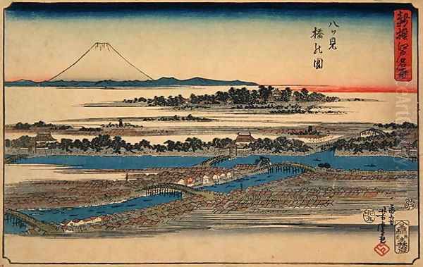 Picture of Eight-View Bridge, from the series Newly-selected Famous Place in Edo, 1855 Oil Painting by Utagawa Yoshimori