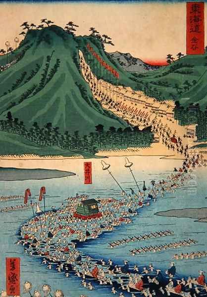 Kanaya, from the series Tokaido Highway, 1863 Oil Painting by Utagawa Yoshimori