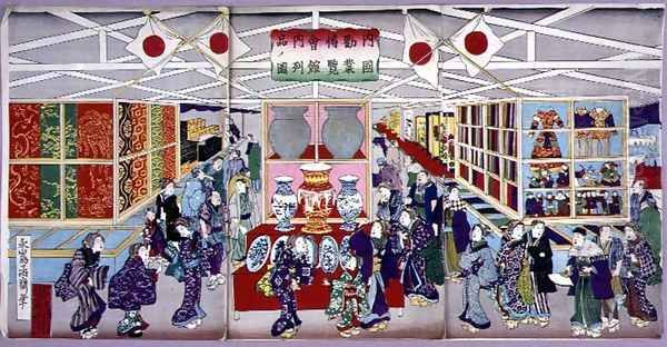 The National Industrial Exhibition in 1881, showing some items on display, 1881 Oil Painting by Utagawa Yoshitora