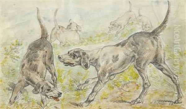 Hounds On The Scent Oil Painting by Arthur Fitzwilliam Tait