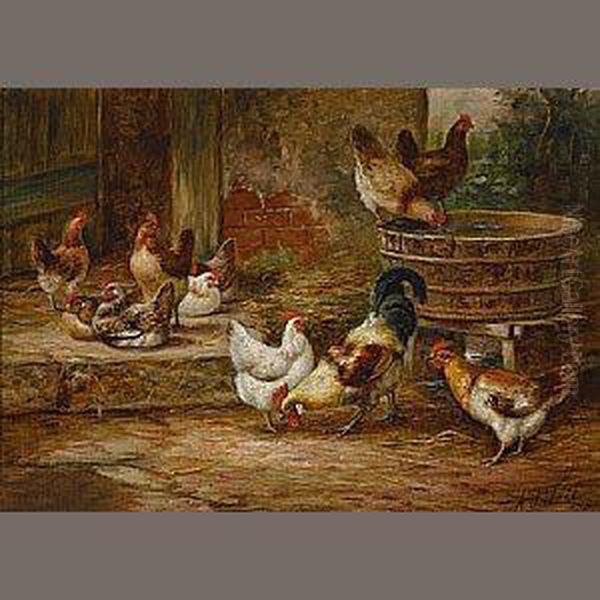 Barnyard Fowl Oil Painting by Arthur Fitzwilliam Tait