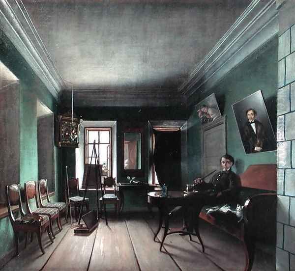 Interior of Bykov's House, 1850s Oil Painting by Grigory Vasilievich Yurov