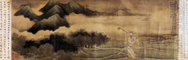 The Poet Wang Shizhen (1634-1711) Carrying a Hoe (He Chu Tu) c.1700-03 Oil Painting by Zhiding Yu