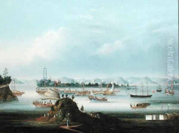 The Anchorage at Whampoa, c.1855 Oil Painting by Qua You