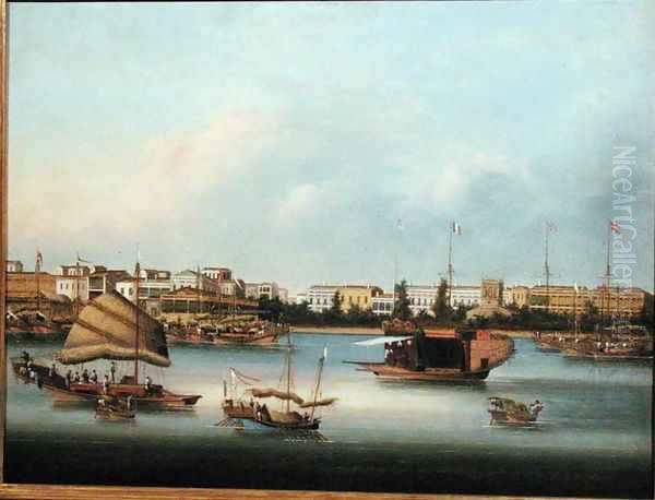 The Hongs at Canton, c.1855 Oil Painting by Qua You