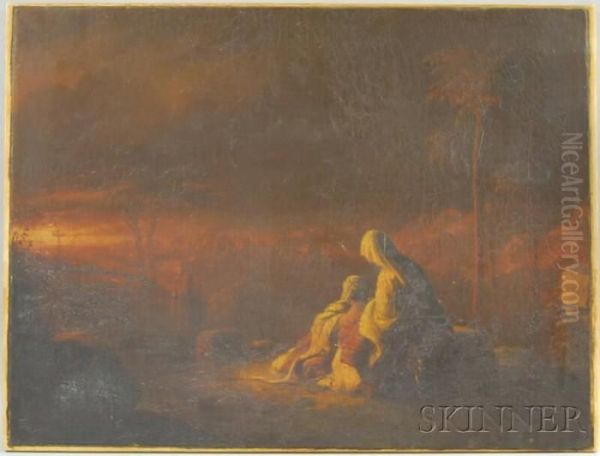 Two Figures In A Holy Land Landscape Oil Painting by Henry Ossawa Tanner