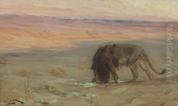 Lion Drinking Oil Painting by Henry Ossawa Tanner