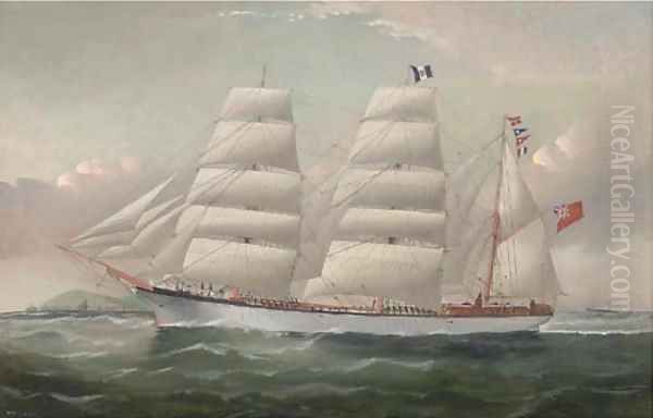 The barque Sumatra of Llanelly approaching the South Stack Lighthouse Oil Painting by William H. Yorke