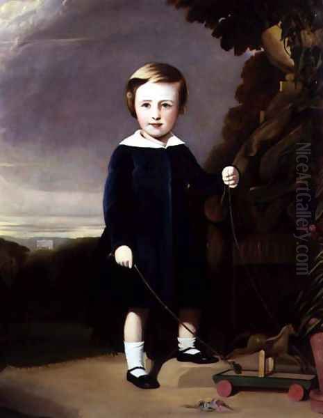 Portrait of a Child with a Wooden Top Oil Painting by Alexander Young