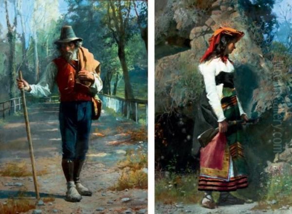 Couple De Brigands Du Sud De L'italie Oil Painting by Jose Tapiro Y Baro