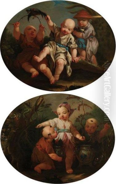 Chinoiserie Scenes Of Children At Play Oil Painting by Hugues Taraval