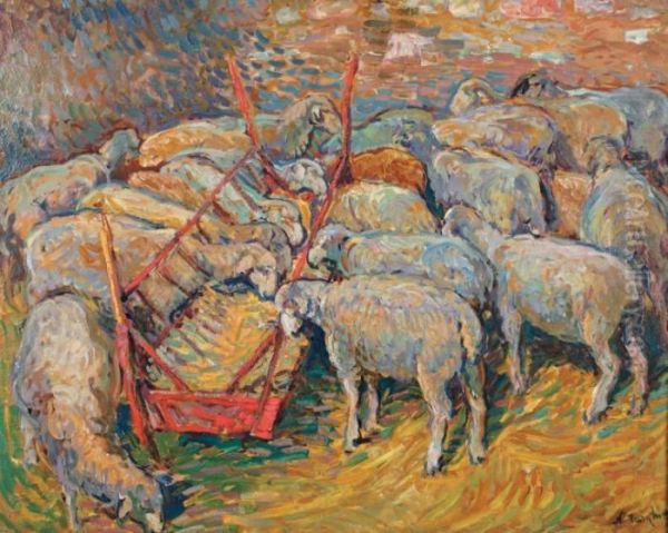 Les Moutons A L'etable Oil Painting by Nicolas Tarkhoff