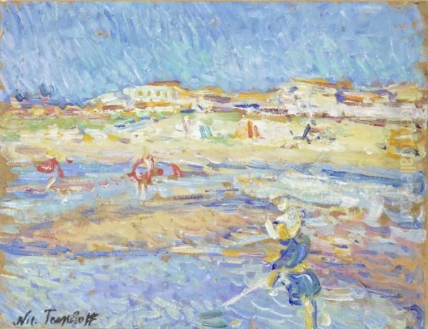 On The Beach, Soulac Sur Mer Oil Painting by Nikolai Aleksandrovich Tarkhov