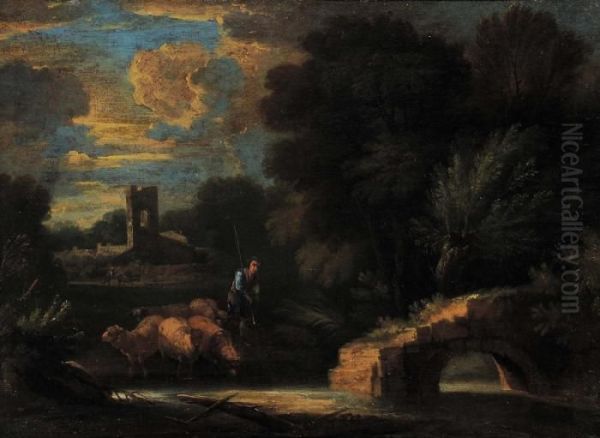 Paesaggio Con Armenti Oil Painting by Carlo Antonio Tavella